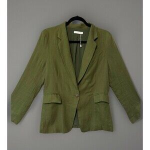 Karlie Womens Linen Blend Cabana Green Size‎ L Blazer with Pockets